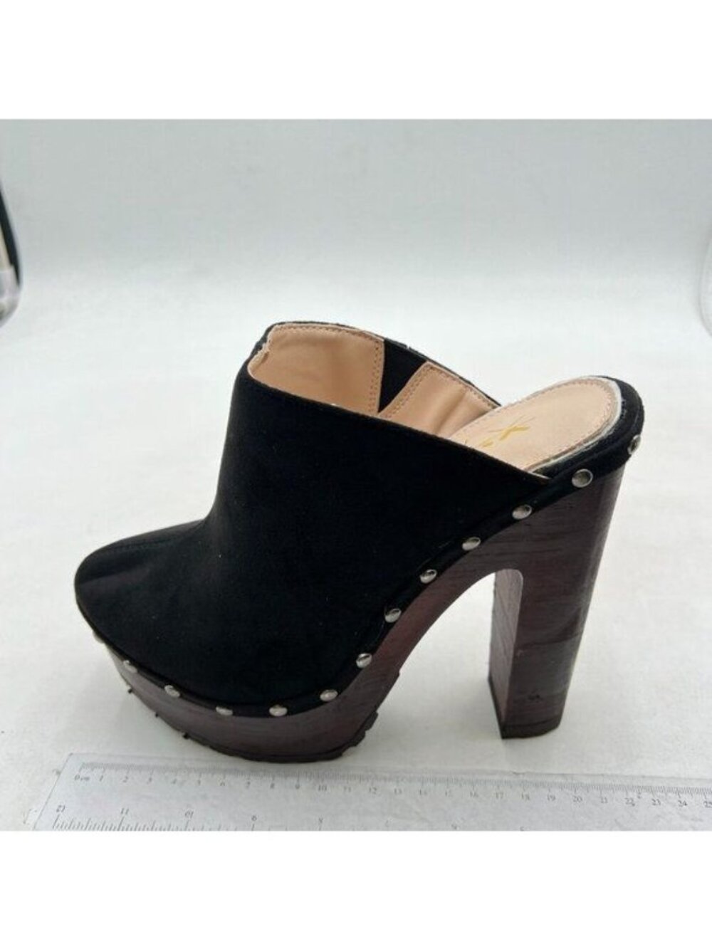 XYD Womens Platform Super High Heels Mules Chunky Block Studded Closed Round Toe